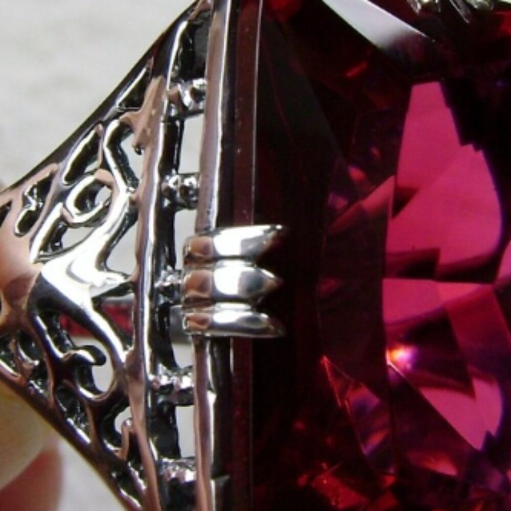 Red Ruby Ring/ Size 8 / Solid Sterling Silver/ 30ct Rectangle Ring